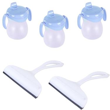 Imagem de Kit 2 Rodo de pia Branco e 3 Garrafa Plástica Infantil Azul 310ml