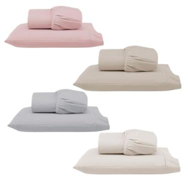 Imagem de Kit 4 Jogos de Lençol Solteiro com Elástico e Fronha Bordada em Ponto Palito, 8 Peças em Micropercal 300 Fios 100% Poliéster (4 Jogos Solteiro Versat (Rosê/Cáqui/Cinza/Palha))