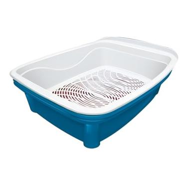Imagem de Banheira Caixa de Areia Higiênica para Gatos, 3 Peças, Azul, com Peneira, Fácil de Limpar