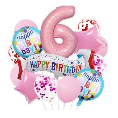 Imagem de Balões rosa bebê número 6. Balões grandes de alumínio rosa de 6º aniversário, decorações de balões para festa de 6º aniversário, meninas, suprimentos para decoração de festa de aniversário para