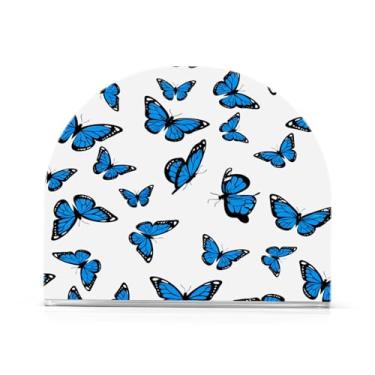 Imagem de Qilmy Porta-guardanapos de acrílico borboleta azul, suporte de guardanapo de coquetel de plástico transparente para mesas de restaurante de cozinha, 2 peças