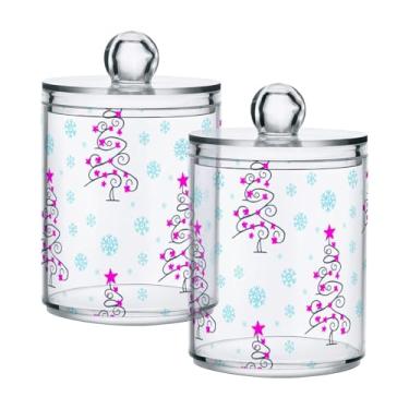 Imagem de Qilmy Lindo suporte para árvore de Natal, pacote com 2, frascos de boticário de 400 ml, vasilha organizadora de banheiro para cotonetes, bolas de algodão, almofadas de maquiagem, fio dental, sais de