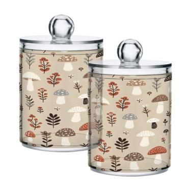 Imagem de Qilmy Little Mushrooms Suporte Qtip pacote com 2, frascos de boticário de 400 ml, vasilha organizadora de banheiro para cotonetes, bolas de algodão, almofadas de maquiagem, fio dental, sais de banho