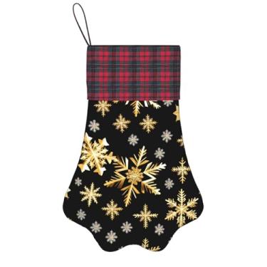 Imagem de SKKNT Meias de Natal douradas com estampa de flocos de neve para animais de estimação, decoração de Natal, cães, gatos, árvores, doces, presente, conveniente