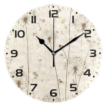 Imagem de JUZIHAI Relógio de parede dente-de-leão silencioso, sem tique-taque, relógios de parede redondos operados por bateria, fácil de ler, relógio decorativo de parede para casa, cozinha, sala de estar