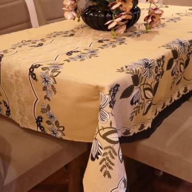 Imagem de Toalha de Mesa de Linhão Elegante e Durável - 4 6 ou 8 Lugares Tecido Sofisticado e Resistente (Flor Negra,6 Lugares)