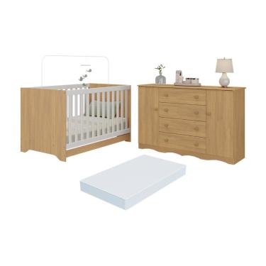 Imagem de Berço Americano 3 em 1 com Colchão Incluso e Cômoda 2 Portas 4 Gavetas Realeza Multimóveis MP4705