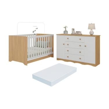 Imagem de Berço Americano 3 em 1 com Colchão Incluso e Cômoda 2 Portas 4 Gavetas Realeza Multimóveis MP4705