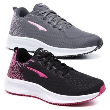 Imagem de Kit 2 Pares Tênis Feminino Caminhada e Academia Corrida Leve Confortavel (Preto e Grafite, BR, Adulto, Numérico, 34)