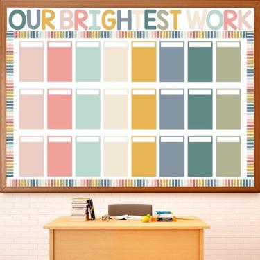 Imagem de Conjunto de decoração de quadro de avisos de exibição de trabalho para estudantes, boho, nossa decoração de sala de aula de trabalho mais brilhante, recortes de papel para professores, estudantes