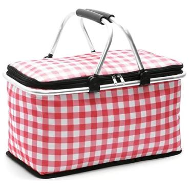 Imagem de Bolsa Térmica Dobrável 30 Litros com Revestimento Isotérmico em Alumínio, Tecido Oxford Impermeável, Zíper Duplo e Design Retrátil para Praia, Camping, Piquenique, Viagens e Compras