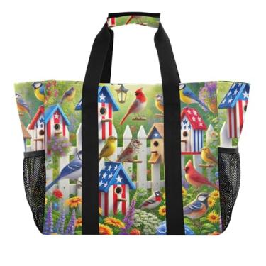 Imagem de ODAWA Bolsa de praia impermeável embalável à prova de areia para homens, bolsa lavável para piscina e férias, casas de pássaros, flores e jardim, Birdhouses Flowers Garden, One Size