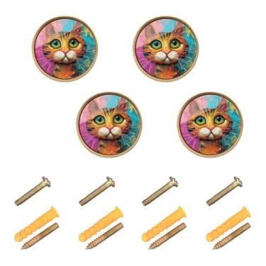 Imagem de ODAWA Funny Cat Pacote com 4 ferragens exclusivas para móveis de decoração de casa, puxadores de gaveta de cozinha com parafuso