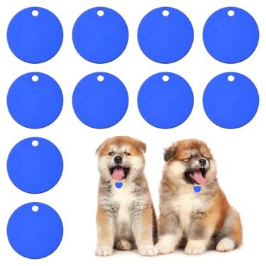 Imagem de PATIKIL Etiquetas para animais de estimação em branco de 1,38 polegadas, 10 peças de etiquetas redondas de alumínio para esculpir nomes, números de telefone ou outras informações pingentes, azul