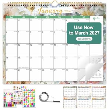 Imagem de Gannyfer Calendário 2026, calendário de parede de 35,5 cm x 28 cm, 18 meses com flores em aquarela 2026, outubro de 2025 a março de 2027, calendário magnético de geladeira, perfeito para casa, escola