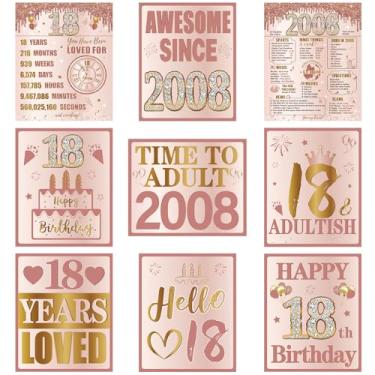 Imagem de Turypaty Decorações de aniversário de 18 anos para meninas, 9 peças de bandeiras de aniversário de 2007 em ouro rosa de 2007 para paredes, portas, janelas, quintal, artigos de festa de jardim, artigos