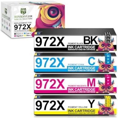 Imagem de BINKSYLER Cartuchos de tinta 972X de alto rendimento (pacote com 4, BK/C/M/Y) Substituição para impressora HP PageWide Pro 477dw/477dn 577dw/577z 452dw/452dn 552dw/552dn