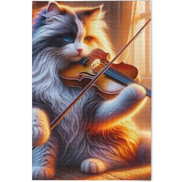 Imagem de Ragdoll Gato Violino Músico Quebra-cabeça 1000 peças para adultos Elefantes Brancos Presentes Quebra-cabeça Divertido Mordaça Presente Quebra-cabeça Paisagem Arte Animal, 75 cm x 50 cm