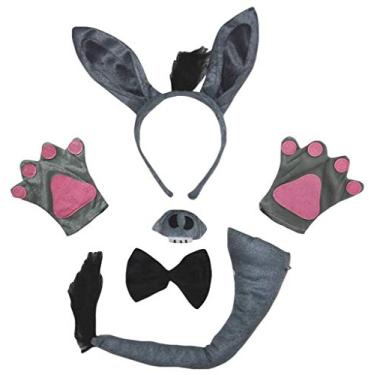 Imagem de Petitebella Luvas de cabeça de burro com laço e nariz, 5 peças, fantasia infantil 1-8 anos (cinza, 1-4 anos)