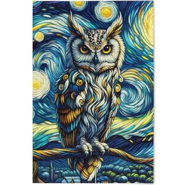 Imagem de Noite estrelada coruja pintura adultos quebra-cabeça 500 peças amantes elefantes brancos presentes legal exclusivo quebra-cabeça personalizado brinquedo jogo de arte, 52 cm x 37,8 cm