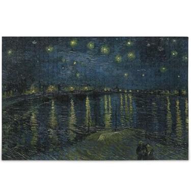 Imagem de Quebra-cabeças personalizados de vangogh de noite estrelada para adultos 1000 peças de pintura de belas artes engraçadas, quebra-cabeças grandes e legais presentes para amantes de quebra-cabeças, 75 x