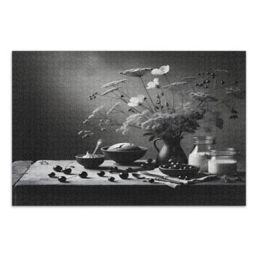 Imagem de Quebra-cabeças Still Life preto e branco, 500 peças para adultos, com letras nas costas, quebra-cabeças divertidos