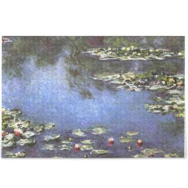 Imagem de Monet Seerosen Water Lily Print Quebra-cabeça adulto 500 peças arte de arte com estampa animal quebra-cabeças divertidos para adultos jogo de tecnologia personalizado presentes, 52 cm x 37,8 cm