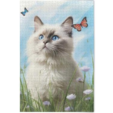 Imagem de Quebra-cabeças personalizados com estampa de gato Ragdoll 1000 peças para adultos cenário animal arte decoração legal Prime quebra-cabeças família elefante branco presentes, 75 cm x 50 cm