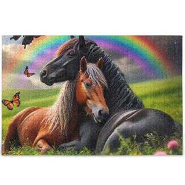 Imagem de Quebra-cabeças fofos de animais de cavalo 500 peças para adultos pintura de arte animal quebra-cabeças de cena de inverno personalizados para família presentes de elefante branco, 52 x 37,8 cm
