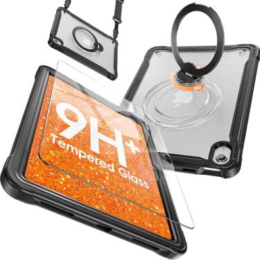 Imagem de BATYUE Capa para iPad (A16) 11ª/10ª geração, 29,9 cm, 2025/2022 - Capa translúcida fosca à prova de choque com suporte giratório de liga de alumínio 360, protetor de tela de dureza 9H + alça de ombro