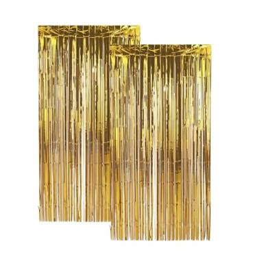 Imagem de Kit com 2 Cortinas Metalizadas 1mx2m cada Para Festas Aniversários Comemorações Decorativa Festa (Dourado)
