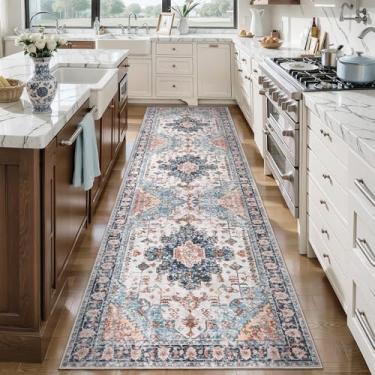Imagem de Tangsoo Tapete de corredor 7,5 x 25,5 cm para corredores, tapetes de corredor laváveis, antiderrapante, vintage, macio, para corredores, para ambientes internos e orientais, 3 metros, para sala de