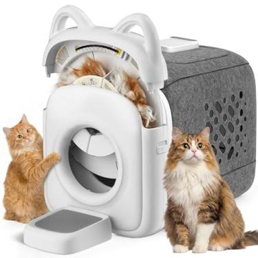 Imagem de AutoComb – Escova automática para gatos com escova de língua biomimética para gatos com escova biomimética para cabelos longos ou curtos e alimentador inteligente, branca