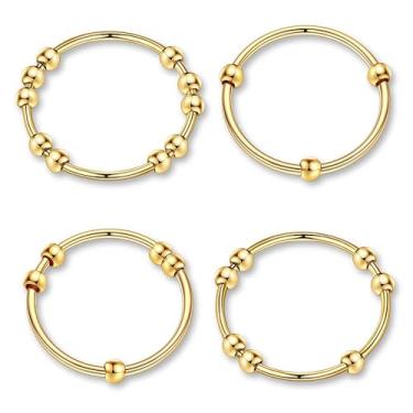 Imagem de Conjunto de 4 anéis giratórios de aço inoxidável para mulheres e homens, alívio de estresse, ansiedade, com miçangas, joias modernas, presentes para ela, tamanho 4-10#, 9#, Aço inoxidável, Sem pedra
