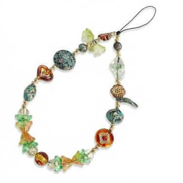 Imagem de YAFIYGI Pulseira com contas de telefone, pulseira com contas laranja, vintage, corrente estética, lindos berloques marrons, acessórios para celulares, câmeras digitais artísticas, bolsa com pingente