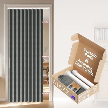 Imagem de AJAZZ Cortina magnética para porta sanfonada invisível para porta sanfonada blackout para quarto, sala de estar, conjunto de cortinas de entrada incluído haste (1 pacote, 111 L x 78 C, cinza escuro)