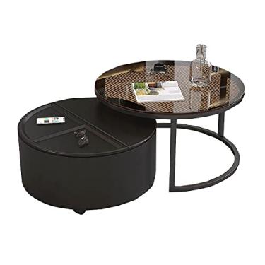 Imagem de U5GAAALPPQ9 Mesa de centro com mesa extensível de armazenamento na sala de estar, mesa de centro em madeira maciça e vidro temperado laranja e preto (preto)