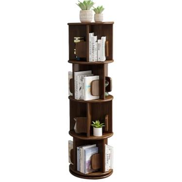 Imagem de Estante rotativa, estante de canto com espaço pequeno, estante de 360°, organizador de estante para quarto, sala de estar (cor: nogueira, tamanho: 4 camadas)