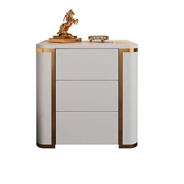Imagem de Mesa de cabeceira leve e luxuosa, armários de armazenamento para quarto, gavetas brancas modernas, mesa de canto para quarto e mesa de cabeceira