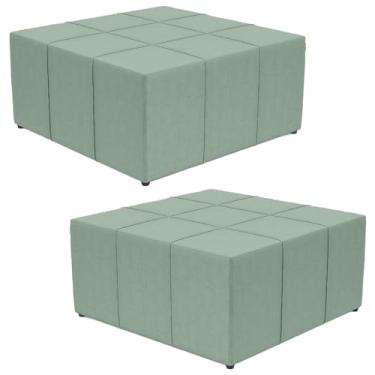 Imagem de Kit 02 Puffs Decorativos Para Sala de Estar Quadrado Milano 90x90cm W01 Linho Verde Menta - Lyam Decor