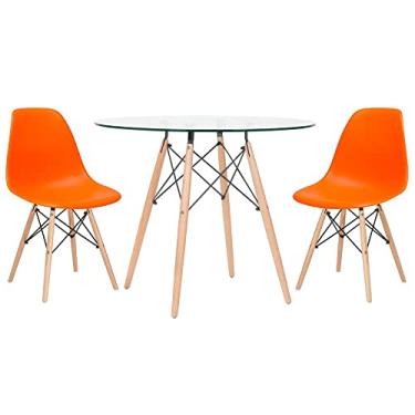 Imagem de Loft7, Kit - Mesa Eames com tampo de vidro 80 cm + 2 cadeiras Eiffel Dsw Laranja