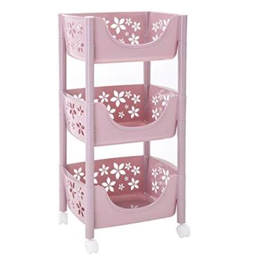 Imagem de Prateleira de cozinha - Cesta de armazenamento de vegetais organizador móvel com moldura de plástico multicamadas (cor: rosa, tamanho: 4 camadas) (rosa 3)
