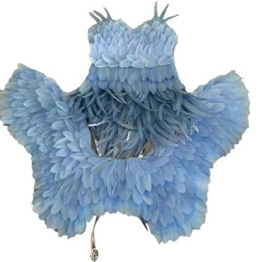 Imagem de Earthradius Women Sexy Strapless Feather costume Hot dance party underwear night show performance model catwalk suit (Light Blue, S)