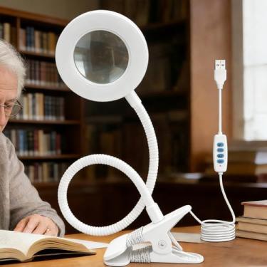 Imagem de Lâmpada de mesa de lupa com grampo, 12 níveis de brilho, 3 modos de cor para leitura, artesanato, pintura, trabalho próximo