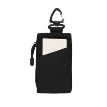 Imagem de Carteira minimalista vertical com bolso frontal fino para cartão de crédito com bolso com zíper e anel D acessório de couro de microfibra elástico para homens e mulheres, Preto, OneSize, Tendência