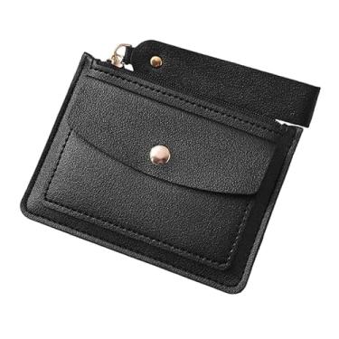 Imagem de Bolsa feminina fina com bolso oculto - 4 compartimentos para cartão e zíper, carteira de poliuretano ultrafina de 0,3 cm, 60 g, 11,3 x 8,3 cm (preto, amarelo, verde, rosa, azul, roxo, café), Preto