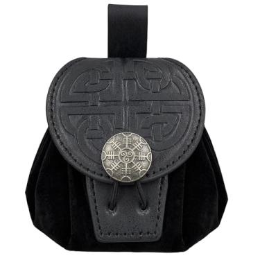 Imagem de Bolsa de cinto de couro sintético em relevo medieval, pochete masculina estilo punk, bolsa de cintura para cinto portátil retrô (preto C)