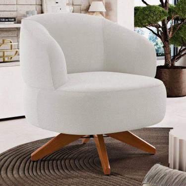 Imagem de Poltrona Decorativa Orgânica Living Have Base Madeira Giratória Bouclê Off White - Desk Design