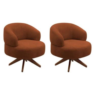 Imagem de Kit 02 Poltronas Decorativas Orgânicas Living Have Base Giratória Bouclê Terracota - Desk Design