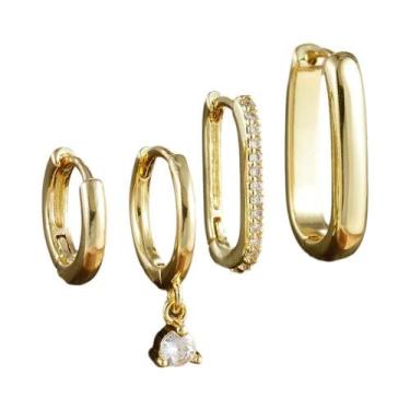 Imagem de Conjunto De Brincos De Argola Em Aço Inoxidável Banhado a Ouro 18K Par